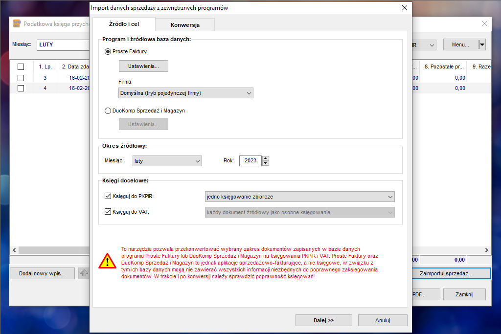 Import danych z programów Proste Faktury i Sprzedaż i Magazyn
